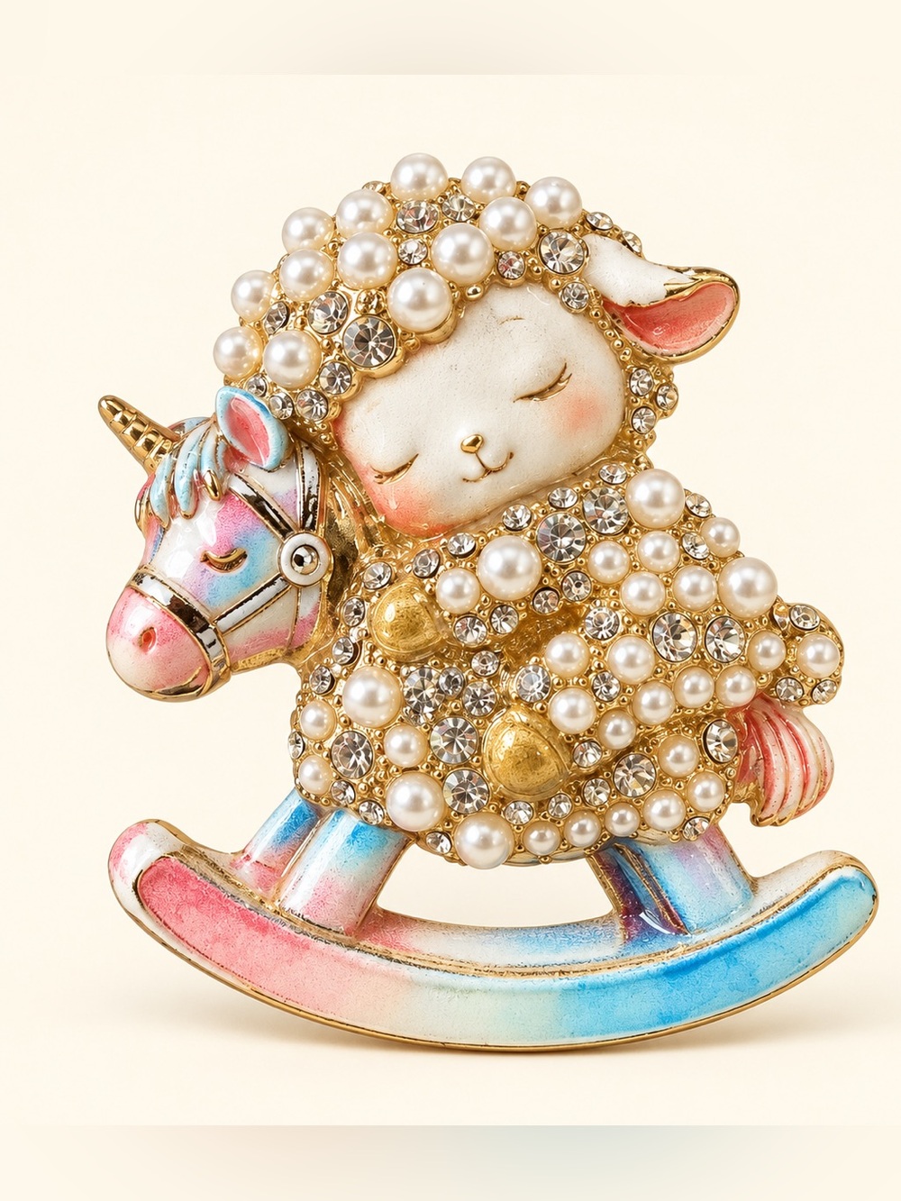 Dreamy Pearl Sheep Rocking Horse Dreamy Brooch - Picture 4 of 4